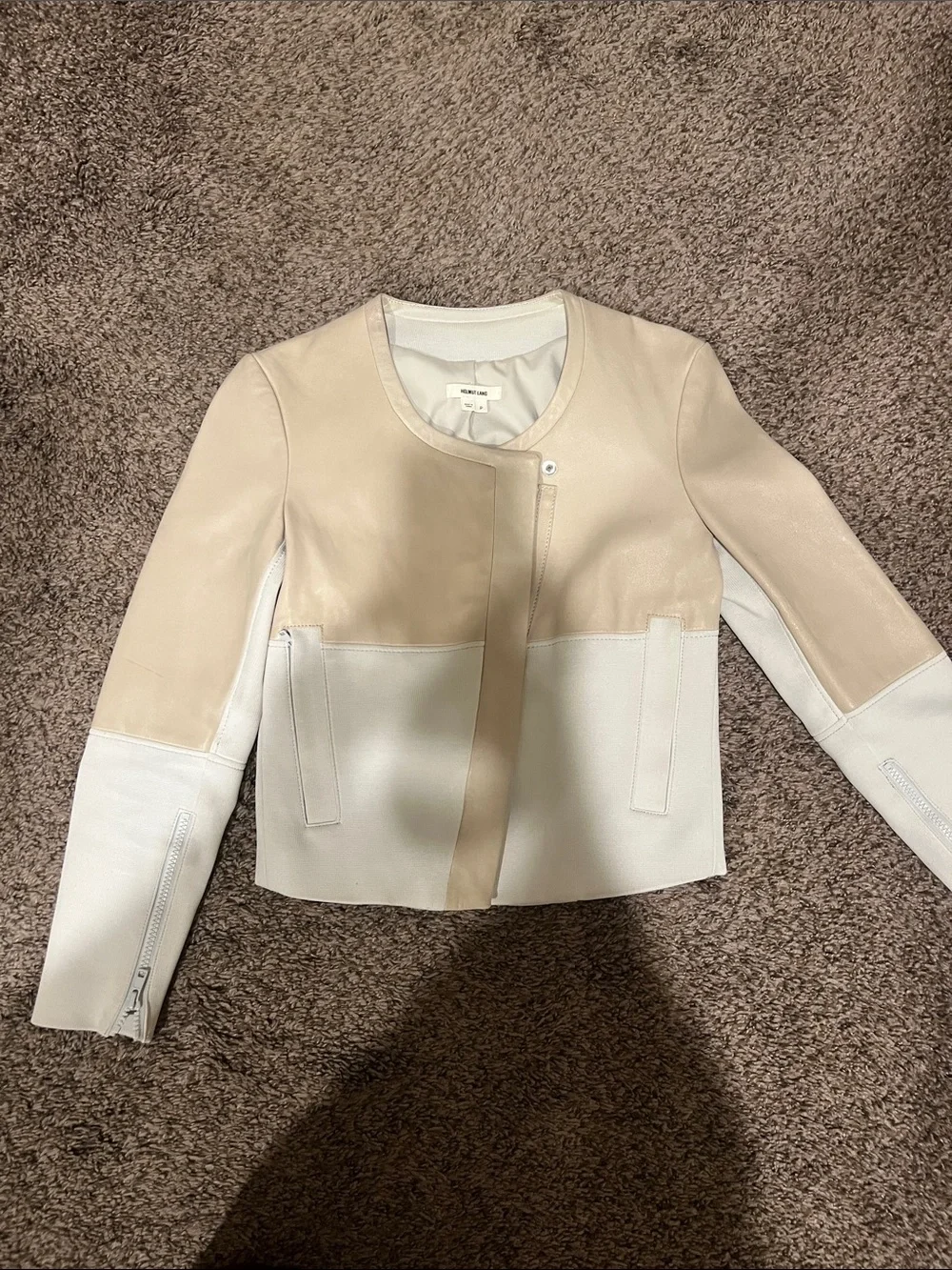 Helmut Lang Two-Tone Cream & White Leather Jacket
